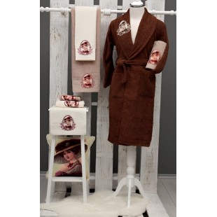 Peignoir de bain de luxe brodé "Francesca" – Marron