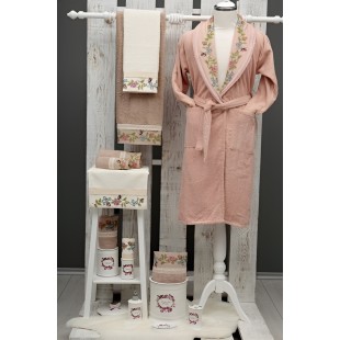 Peignoir de bain de luxe uni avec broderie "Karina" – Pêche