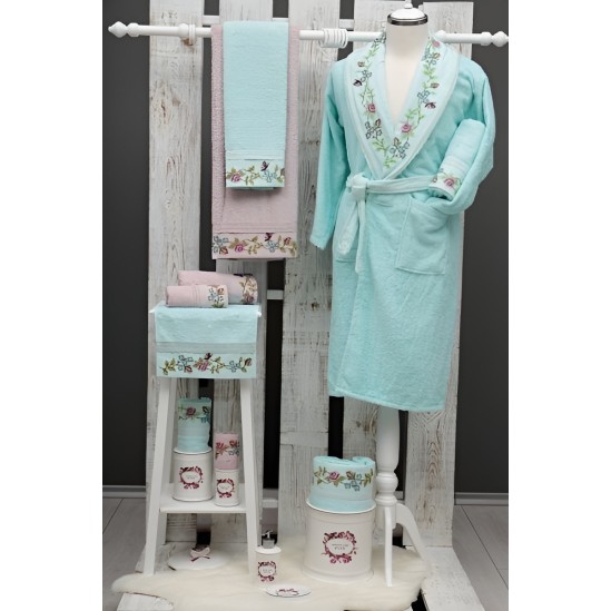 Peignoir de bain de luxe uni avec broderie "Karina" – Vert